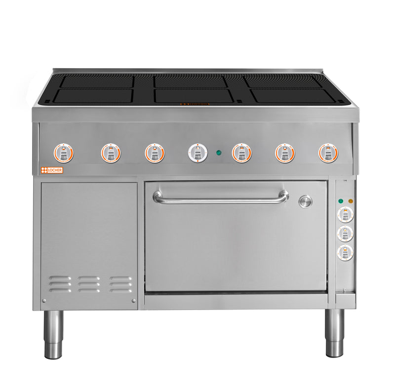 Locher Induktionsherd, 6 Kochstellen á 5 kW und Brat- und Backofen GN 1 1/2 mit Umluft