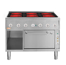 Locher ﻿Elektroherd, 6 Kochstellen á 4 kW, 
Strahlheizkörper mit elektronischer Topferkennung
und Bratofen GN 2/1 mit Ober-/Unterhitze