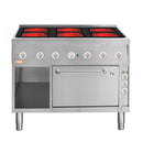 Locher ﻿Elektroherd, 6 Kochstellen á 4 kW, 
Strahlheizkörper mit elektronischer Topferkennung
Brat- und Backofen GN 1 1/2 mit Umluft