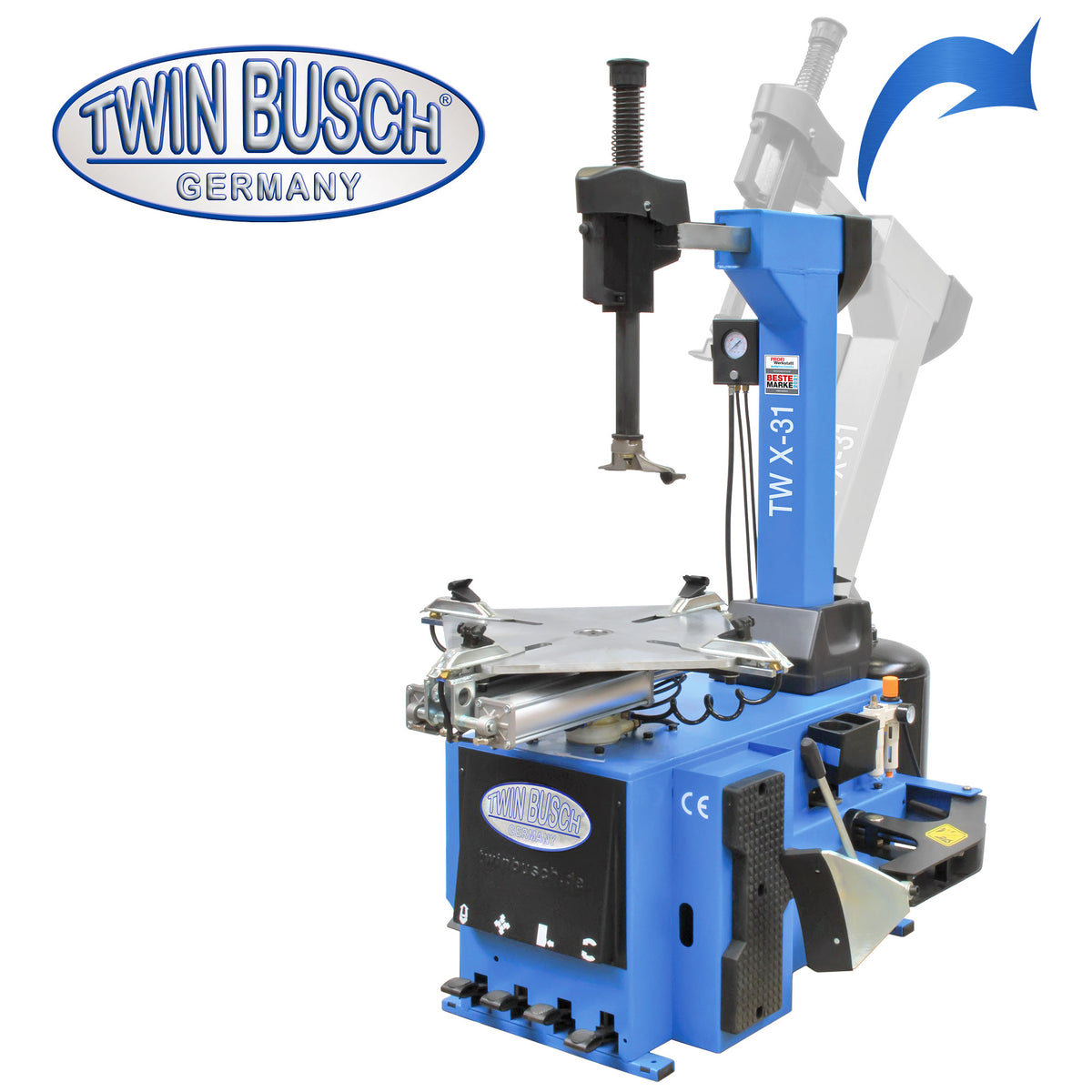 Twinbusch SEMI-AUTOMATIC tire mounting machine - with pneumatically tiltable mounting arm