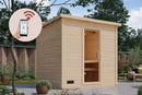 Karibu Mini Gartensauna "Saunahaus Hytti 3 Exclusive naturbelassen / + Ofen und HUUM WIFI Steuergerät Sparset" 5 Personen