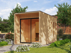 Karibu Saunahaus Miramar natur, inkl. 9 kW Ofen ext. Steuerung Wifi HUUM, inkl. Vorraum, 73 mm – Vorschau 1