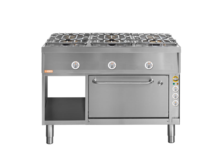 Locher Gasherd, 6 Kochstellen
und Elektro-Brat- und Backofen GN 1 1/2 mit Umluft