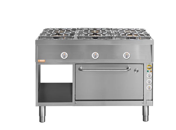 Locher Gasherd, 6 Kochstellen
und Elektro-Brat- und Backofen GN 1 1/2 mit Umluft