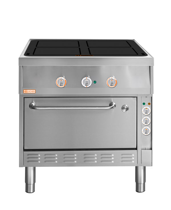 Locher ﻿Induktionsherd, 4 Kochstellen á 5 kW
mit Brat- und Backofen GN 1 1/2 mit Umluft