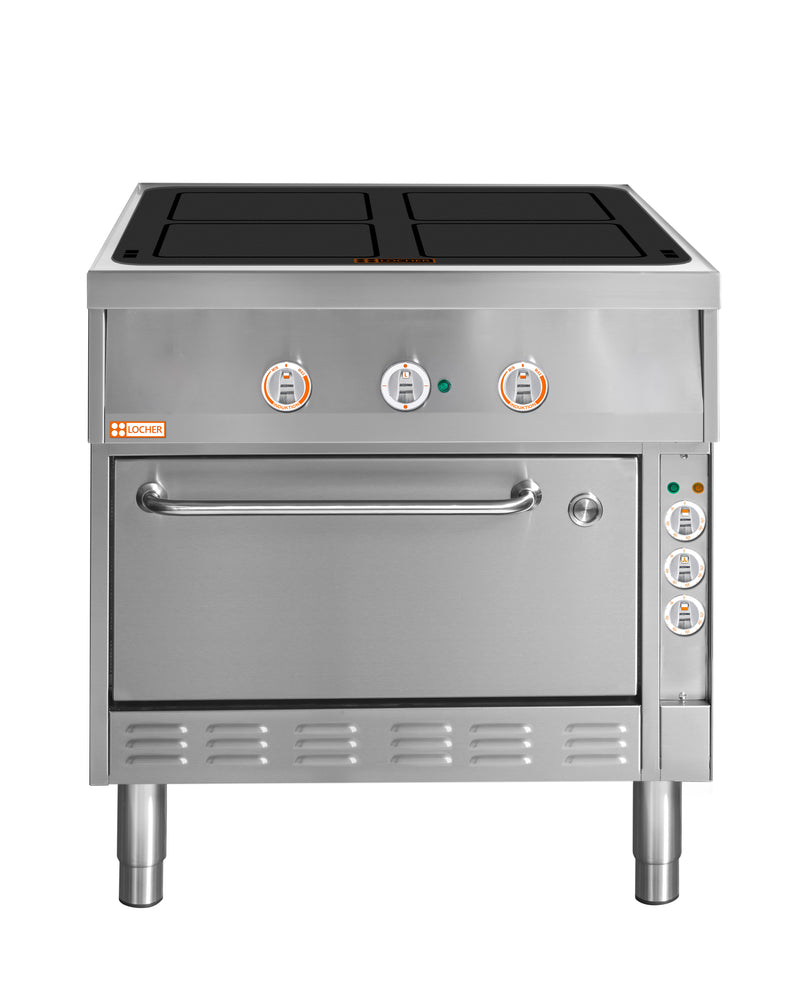 Locher ﻿Induktionsherd, 4 Kochstellen á 5 kW
mit Brat- und Backofen GN 1 1/2 mit Umluft