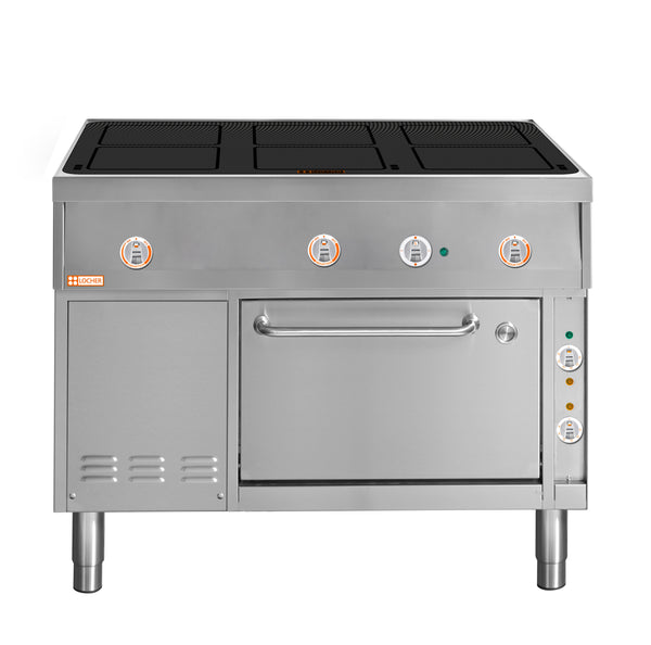 Locher Induktionsherd, 6 Kochstellen á 5 kW und Bratofen GN 2/1