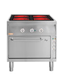Locher Elektroherd, 4 Kochstellen á 4 kW, 
Strahlheizkörper mit elektronischer Topferkennung und Brat- und Backofen GN 1 1/2 mit Umluft