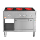 Locher ﻿Elektroherd, 6 Kochstellen á 4 kW, 
Strahlheizkörper mit elektronischer Topferkennung
Brat- und Backofen GN 1 1/2 mit Umluft