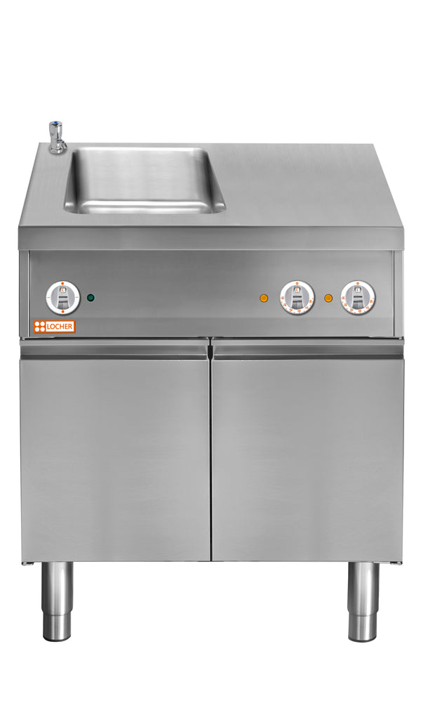 Locher Elektro-Wasserbad GN 1/1 links 
mit Teller-Wärmeschrank durchgehend