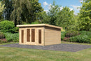 Karibu großes Poolhaus “Radeburg 3” Pultdach modern aus Holz in Natur