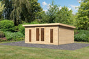 Karibu großes Poolhaus “Radeburg 4” Pultdach modern aus Holz in Natur