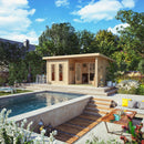 Karibu großes Poolhaus “Gatenhaus Radeburg 5” Pultdach modern aus Holz in Natur