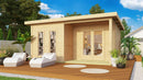 Karibu großes Poolhaus “Gatenhaus Radeburg 5” Pultdach modern aus Holz in Natur