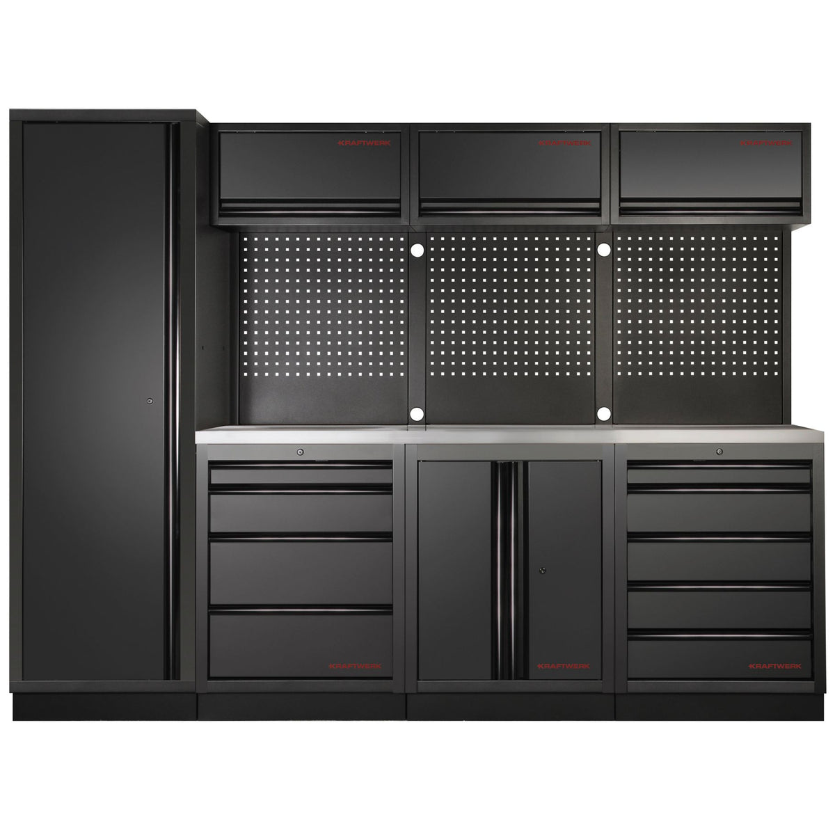 KRAFTWERK MOBILIO BLK combinato 4 pezzi con pannello forato, acciaio inox 430