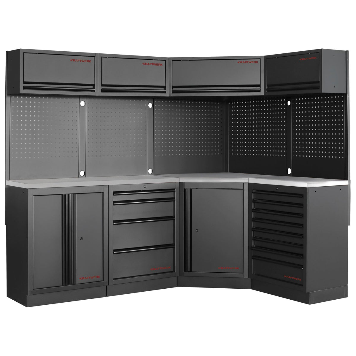 KRAFTWERK MOBILIO BLK combinazione a 4 elementi con parete forata, acciaio inox 430