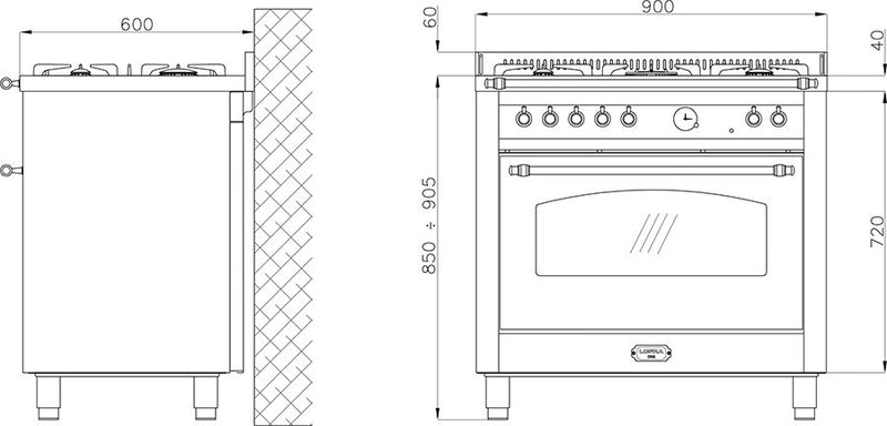 LOFRA - DOLCEVITA - GAS SINGLE OVEN 90cm - RNMG 96 GVGT/ CI - Black Chrome Finish 