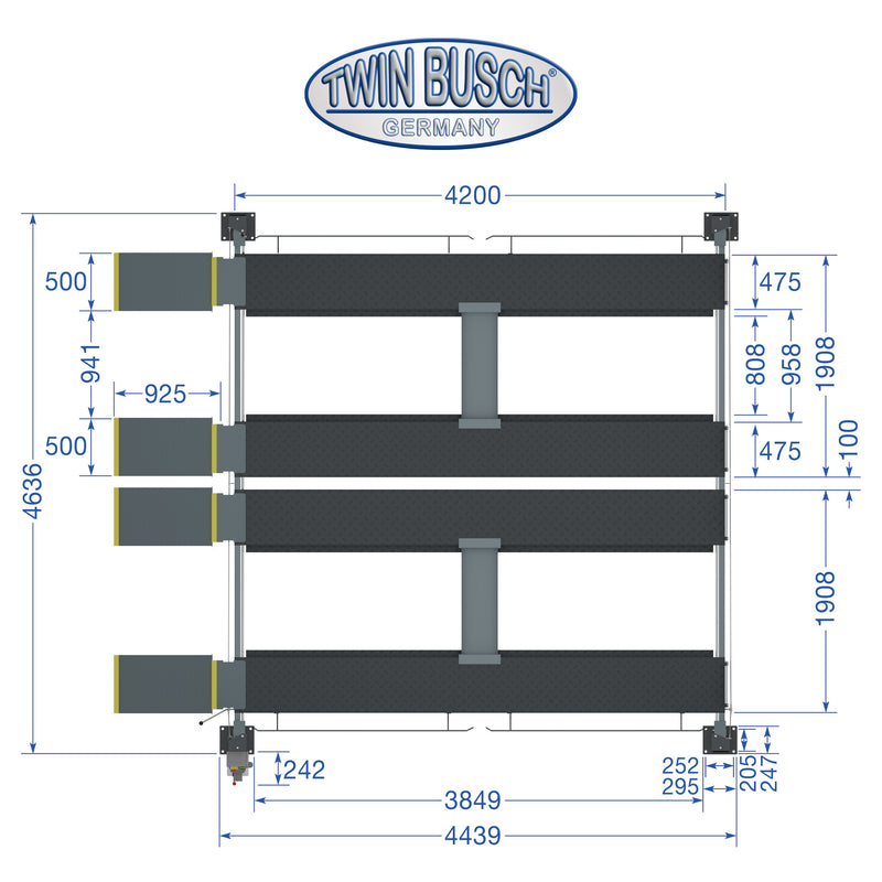 Twinbusch 4 Säulen Doppelparkhebebühne GREY-Line - 3.6 t