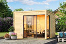 Karibu Poolhaus “Dice 1” Flachdach ca. 3x3m (3.08x3.08m) modern aus Holz in Natur
