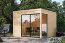 Karibu Poolhaus “Dice 1” Flachdach ca. 3x3m (3.08x3.08m) modern aus Holz in Natur