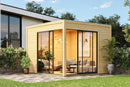 Karibu Poolhaus “Dice 3” Flachdach ca. 3x3m (3.08x3.08m) modern aus Holz in Natur