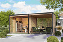 Karibu Gartenhaus Holz & Metall “Saturn” Flachdach mit Anbau/Terrasse modern in Natur