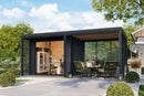 Karibu Gartenhaus Holz & Metall “Saturn” Flachdach mit Anbau/Terrasse modern in Anthrazit