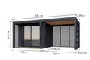 Karibu Gartenhaus Holz & Metall “Saturn” Flachdach mit Anbau/Terrasse modern in Anthrazit