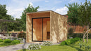 Karibu Gartensauna "Saunahaus Miramar" mit Vorraum 5 Personen Natur 9 kW Ofen (finnisch) + Steuergerät
