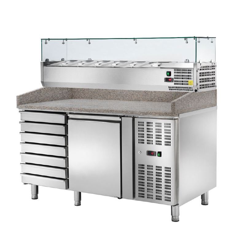 Locher Pizzakühltisch mit 
Kühl-Aufsatzvitrine 5 x GN 1/3 + 1 x GN 1/2