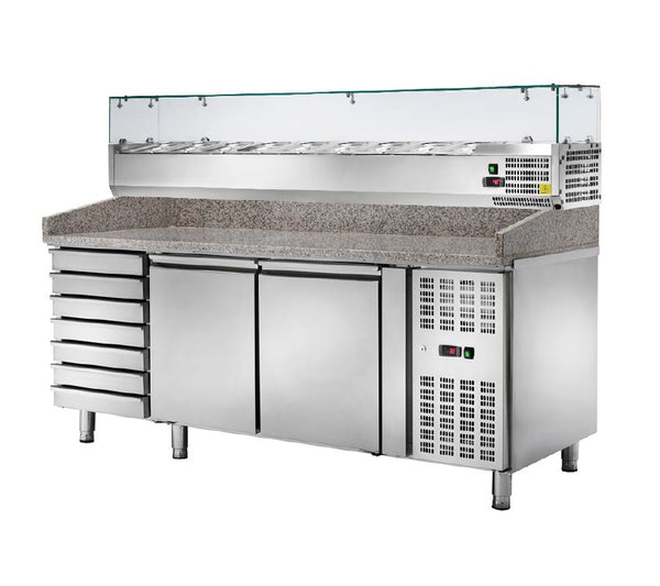 Locher Pizzakühltisch mit Kühl-Aufsatzvitrine 9 x GN 1/3