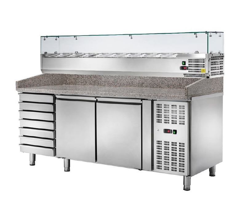 Locher Pizzakühltisch mit Kühl-Aufsatzvitrine 9 x GN 1/3