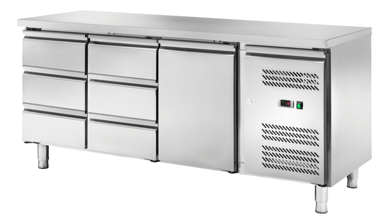Locher Kühltisch GN1/1 mit 1 Türen und 6 Schubladen