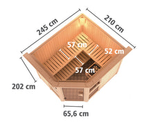 Karibu Sauna Amelia 3 inkl. 9 kW Bioofen ext. Steuerung Wifi HUUM - mit Dachkranz - – Vorschau 2
