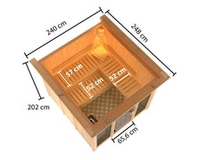 Karibu Sauna Askja 68 mm, inkl. 9 kW Bioofen ext. Seuerung Wifi HUUM - mit Dachkranz - – Vorschau 2