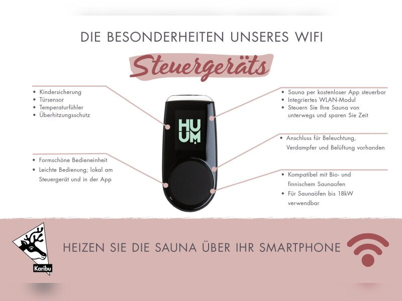 Karibu Sauna Ainur 3, 68 mm, inkl. 9 kW Ofen ext. Steuerung Wifi HUUM - mit Dachkranz -