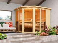 Karibu Sauna Ainur 3, 68 mm, inkl. 9 kW Bioofen ext. Steuerung Wifi HUUM - mit Dachkranz - – Vorschau 1