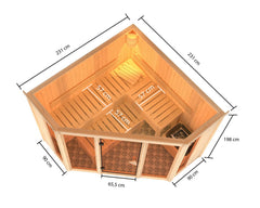 Karibu Sauna Alcinda 2, 68 mm, inkl. 9 kW Ofen ext. Steuerung Wifi HUUM - ohne Dachkranz - – Vorschau 2