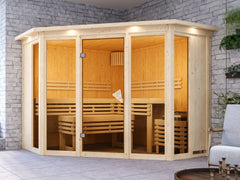 Karibu Sauna Alcinda, 68 mm, inkl. 9 kW Ofen ext. Streuerung Wifi HUUM - mit Dachkranz - – Vorschau 1