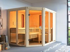 Karibu Multifunktions-Sauna Ava, inkl. 9 kW Bioofen, ext. Steuerung Wifi HUUM und Infrarotstrahler – Vorschau 1