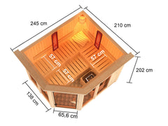 Karibu Multifunktions-Sauna Ava, inkl. 9 kW Ofen ext. Steuerung Wifi HUUM und Infrarothstrahler - mit Dachkranz - – Vorschau 2