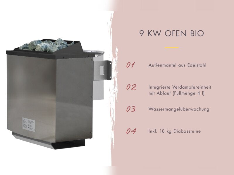 Karibu Saunahaus Mainburg 1 naturbelassen, inkl. 9kW Bioofen ext. Steuerung HUUM