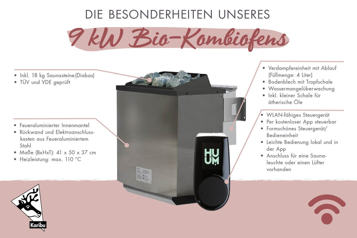 Karibu Saunahaus Mainburg 1 terragrau, inkl. 9kW Bioofen ext. Steuerung HUUM