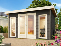 Karibu Saunahaus Mainburg 2 Set B terragrau, inkl. 9 kW Bioofen ext. Steuerung HUUM – Vorschau 1