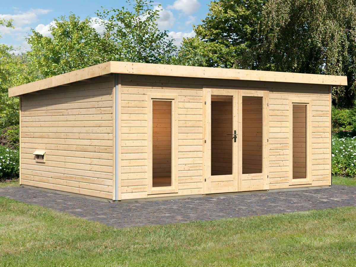Karibu Saunahaus Mainburg 4 naturbelassen, inkl. 9kW Bioofen ext. Steuerung HUUM