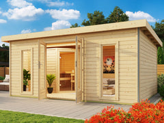 Karibu Saunahaus Mainburg 4 Set B naturbelassen, inkl. 9 kW Ofen ext. Steuerung HUUM – Vorschau 1