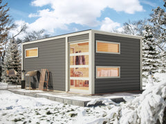 Karibu Saunahaus Hygge 38 mm- terragrau, inkl. 9 kW Bioofen ext. Steuerung Wifi HUUM – Vorschau 1