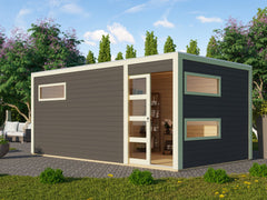 Karibu Saunahaus Hygge 38 mm- terragrau, inkl. 9 kW Bioofen ext. Steuerung Wifi HUUM – Vorschau 5