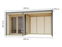 Karibu Hybrid Saunahaus Ares 1, inkl. Anbaudach in naturbelassen/graualuminium -ohne Ofen- – Vorschau 2