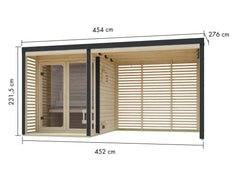 Karibu Hybrid Saunahaus Ares 1, mit Anbaudach in naturbelassen/anthrazit, inkl. 9 kW Bioofen ext. Steuerung Wifi HUUM – Vorschau 2